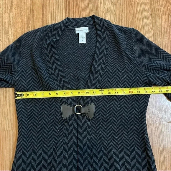 Soft Surroundings Womans Herringbone Wool Blend Cardigan Sweater Black Gray Med - Picture 6 of 8